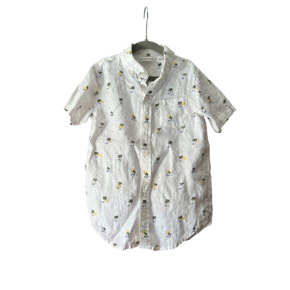 Janie and Jack Boy's Palm Tree Linen Button Down Shirt Short Sleeve White Size 7 - Picture 2 of 10